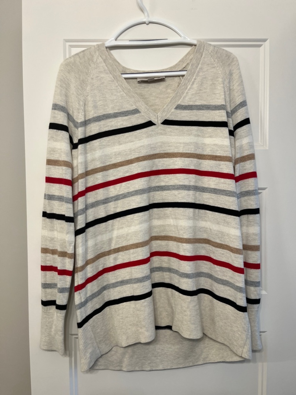 LOFT Ivory Sweater with Subtle Gray Stripe